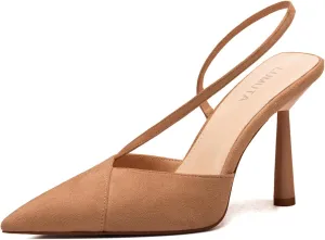 Women Stiletto Closed Pointed Toe Backless Dress Shoes Summer Sexy Comfortable Ankle Strap Pumps Work Wedding Bride Heel Shoes