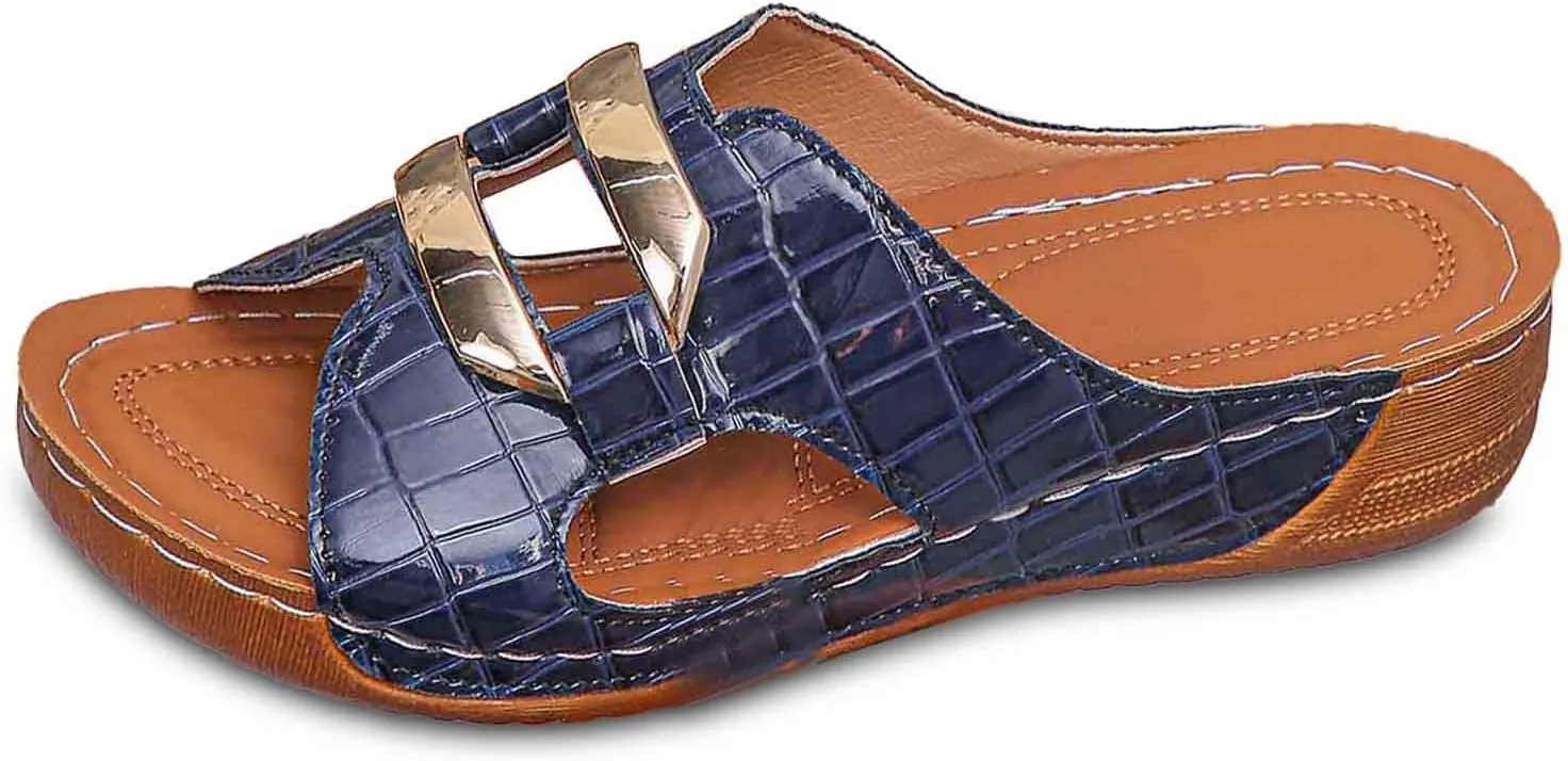 Women's Comfortable Slip On Sandals Open Toe Wedge Heel Lightweight Breathable Shoes For Everyday Wear Spring