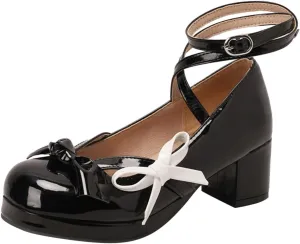 Women's Fashionable Bright Leather Lolita Bow Decorated Casual Thick Heel Sandals Women Party Sandals Flat Thong Sandals