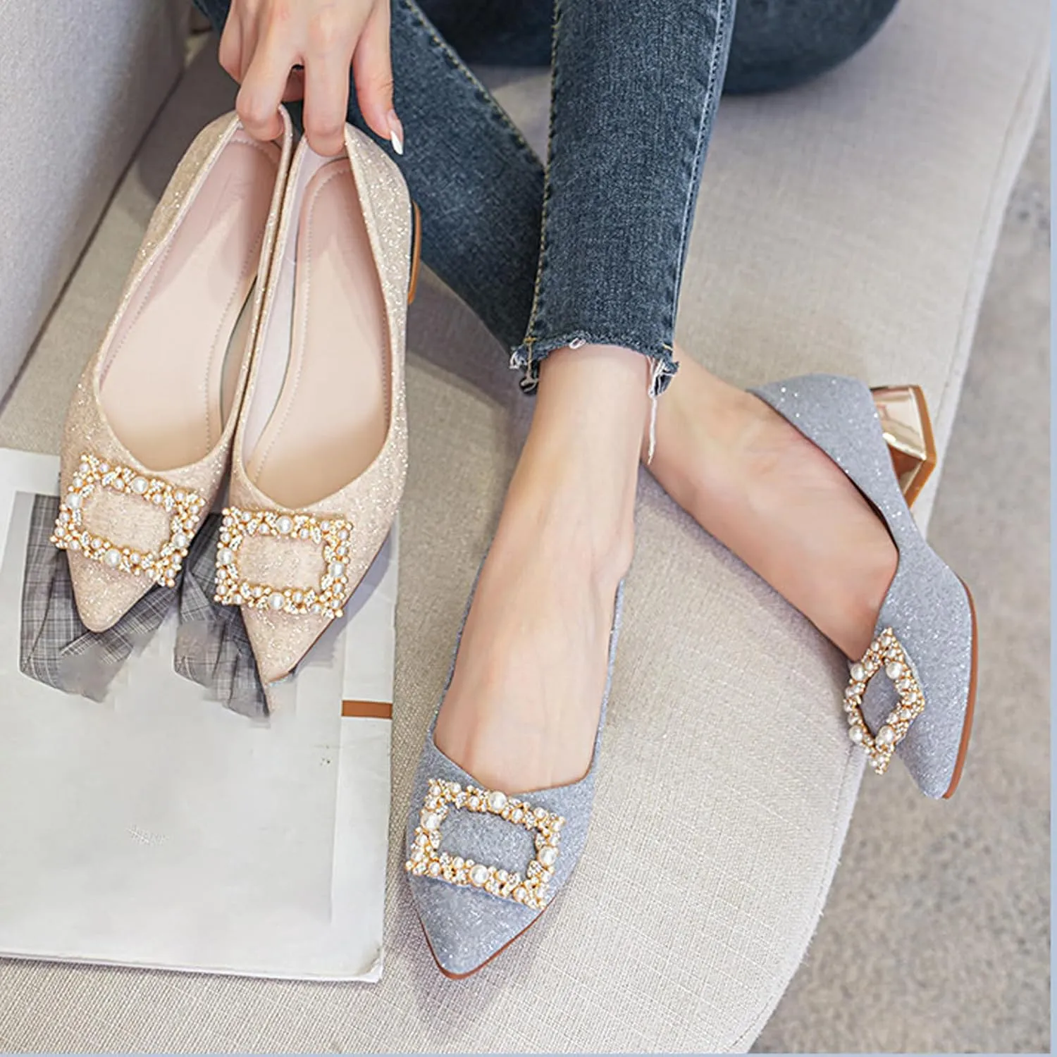 Women's Low Block Chunky Heels Dress Shoes Pointed Toe Closed Toe Work Pumps Slip On Comfort Dress Shoes for Women