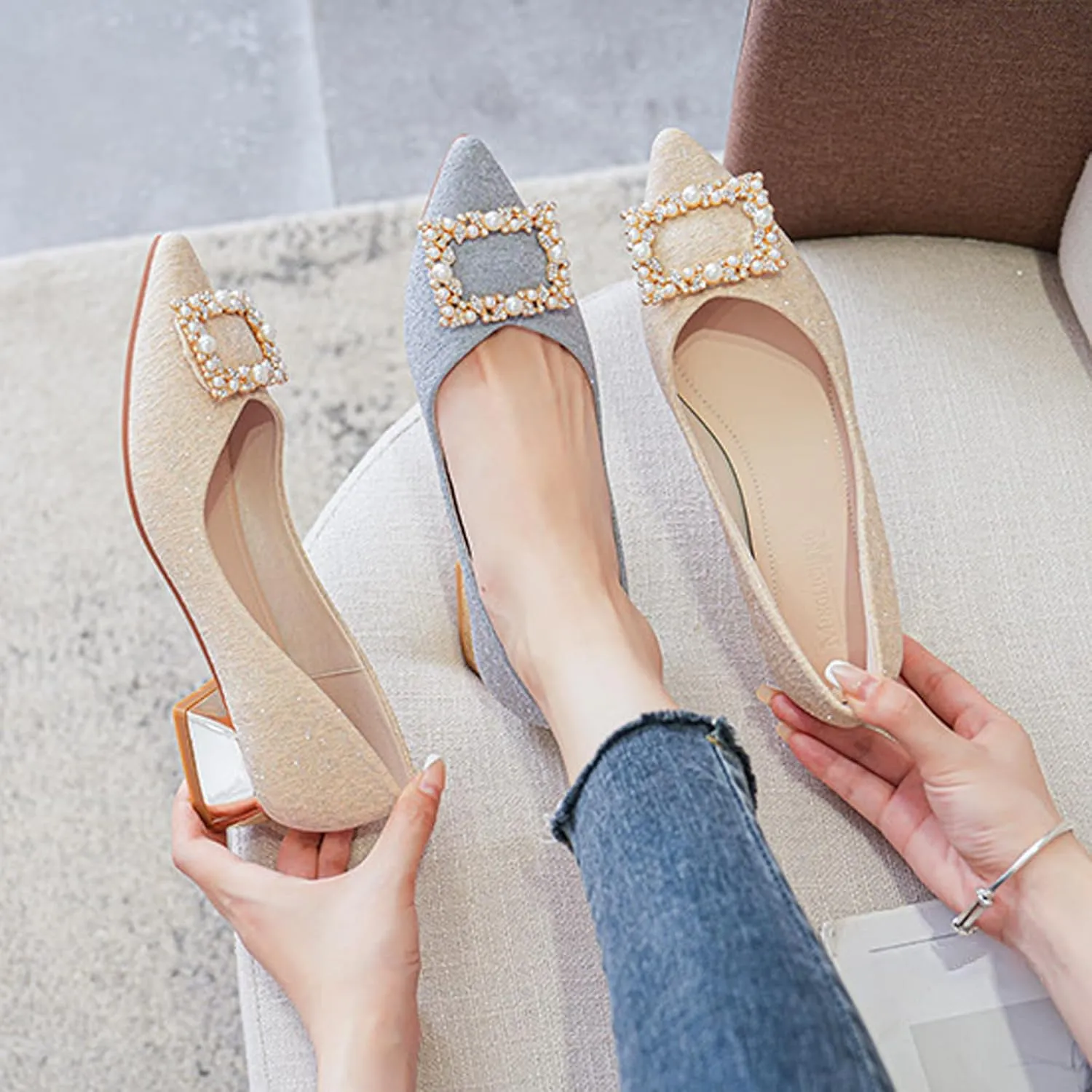 Women's Low Block Chunky Heels Dress Shoes Pointed Toe Closed Toe Work Pumps Slip On Comfort Dress Shoes for Women