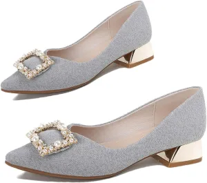 Women's Low Block Chunky Heels Dress Shoes Pointed Toe Closed Toe Work Pumps Slip On Comfort Dress Shoes for Women