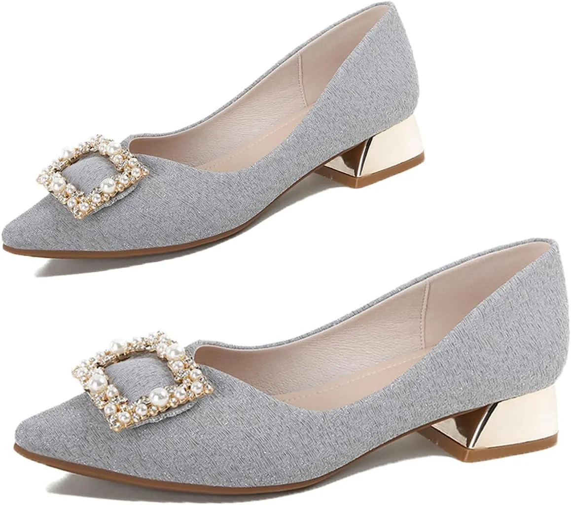 Women's Low Block Chunky Heels Dress Shoes Pointed Toe Closed Toe Work Pumps Slip On Comfort Dress Shoes for Women