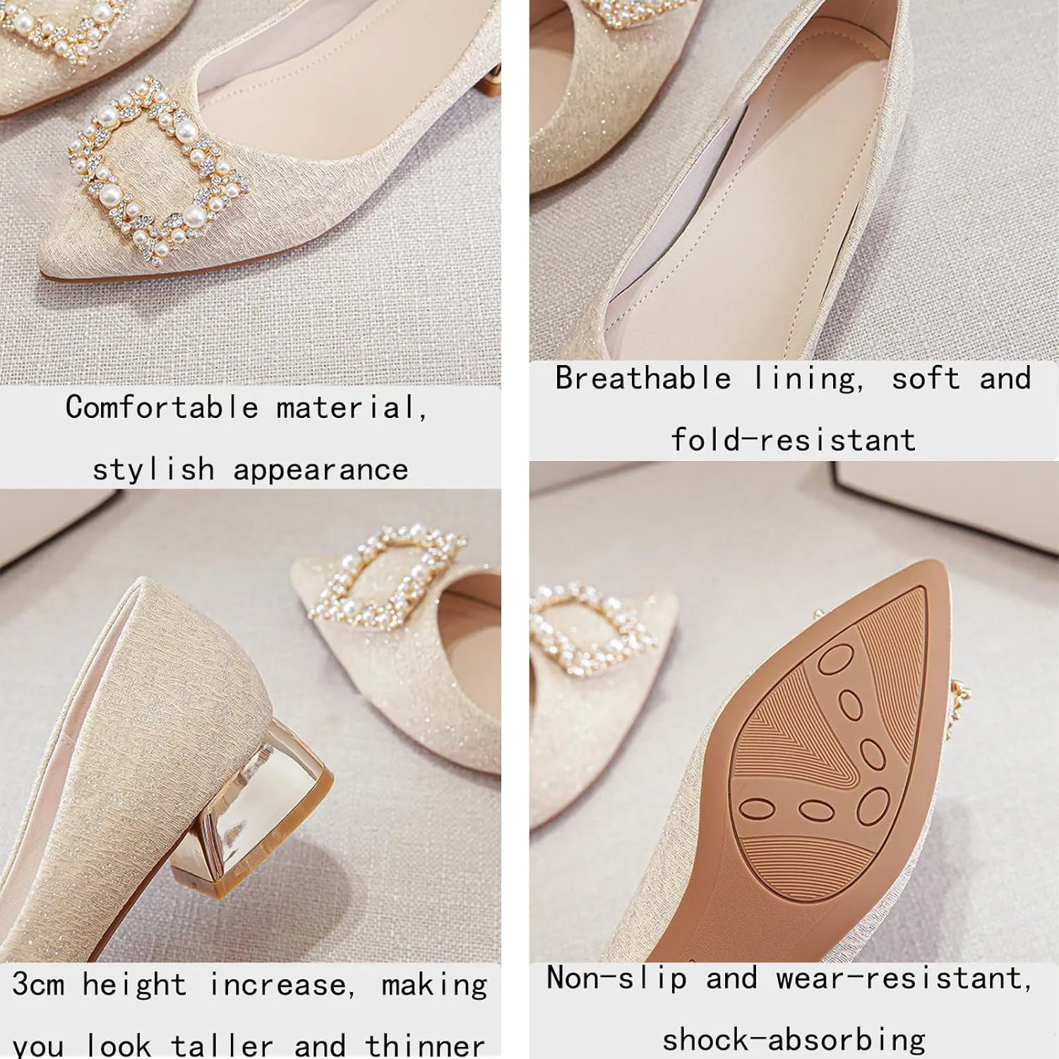 Women's Low Block Chunky Heels Dress Shoes Pointed Toe Closed Toe Work Pumps Slip On Comfort Dress Shoes for Women