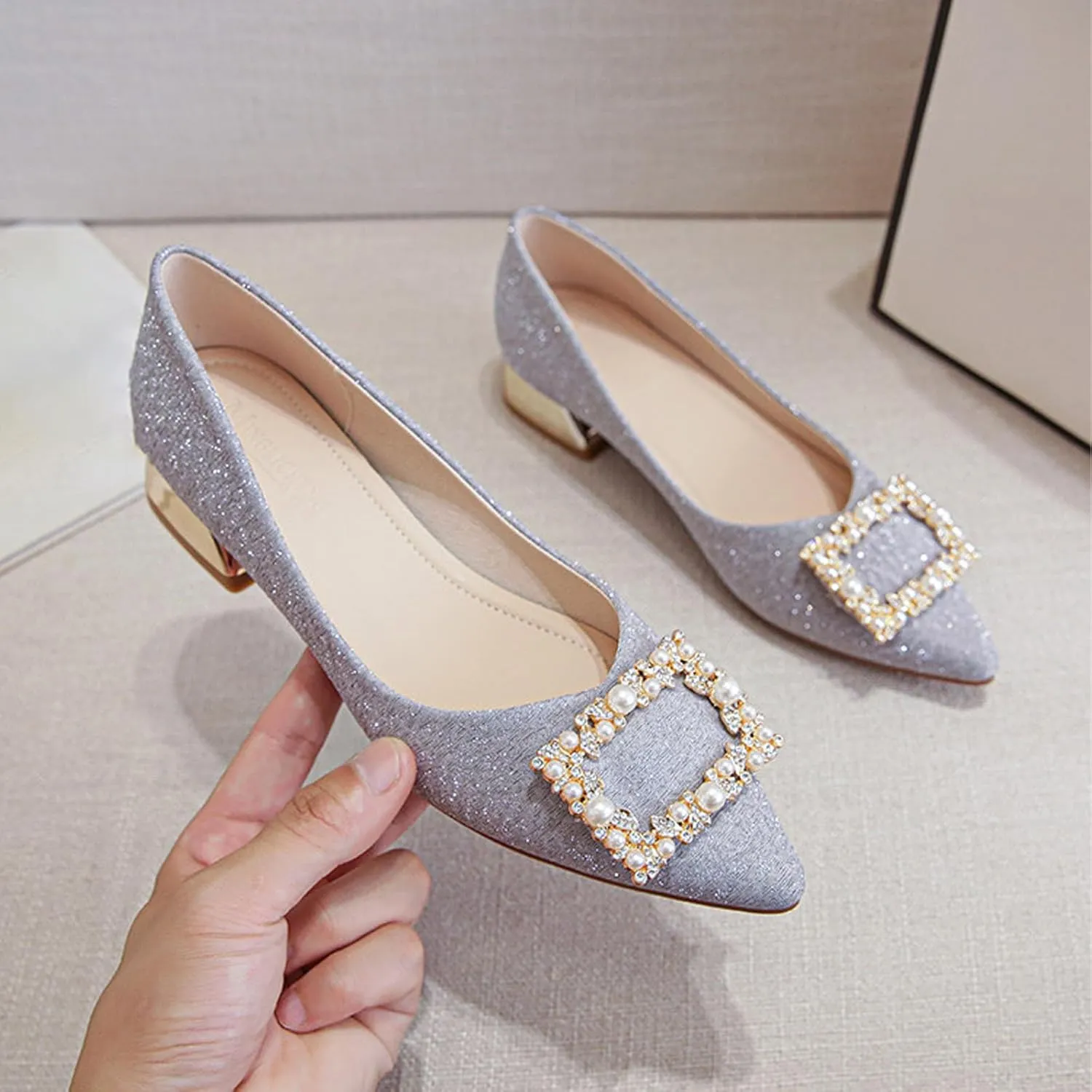 Women's Low Block Chunky Heels Dress Shoes Pointed Toe Closed Toe Work Pumps Slip On Comfort Dress Shoes for Women