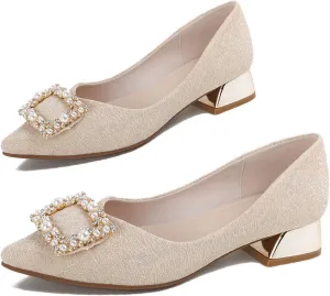 Women's Low Block Chunky Heels Dress Shoes Pointed Toe Closed Toe Work Pumps Slip On Comfort Dress Shoes for Women