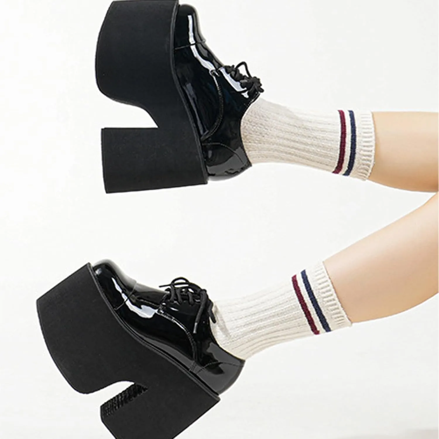 Women's Patent Leather Lace-Up Gothic Chunky Platform Shoes Fashionable Round Toe Super High Heel Heightening Non-Slip Dress Oxford Shoes