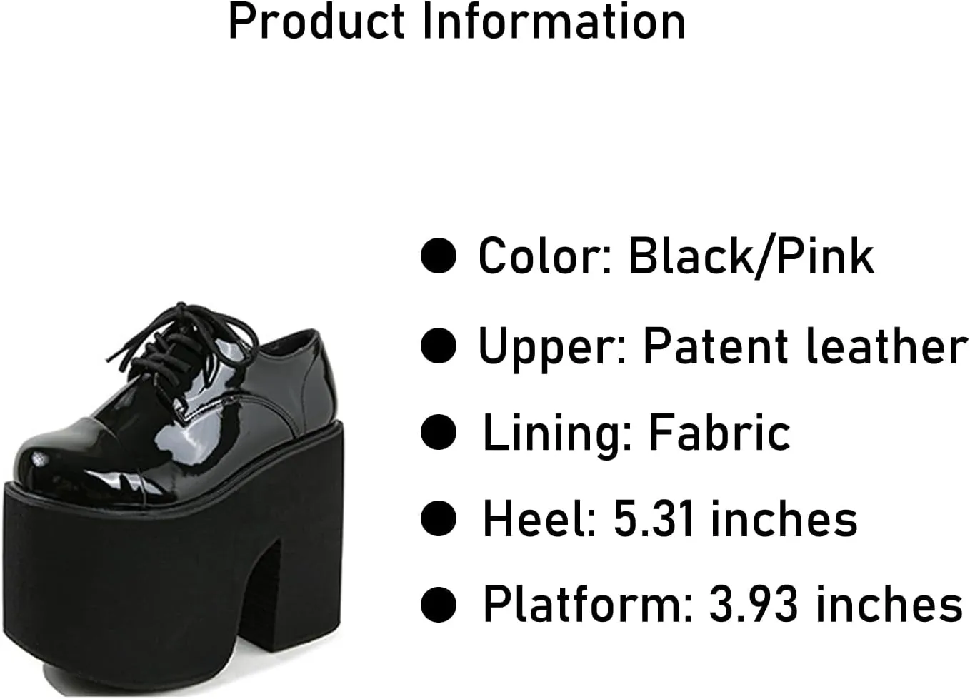 Women's Patent Leather Lace-Up Gothic Chunky Platform Shoes Fashionable Round Toe Super High Heel Heightening Non-Slip Dress Oxford Shoes