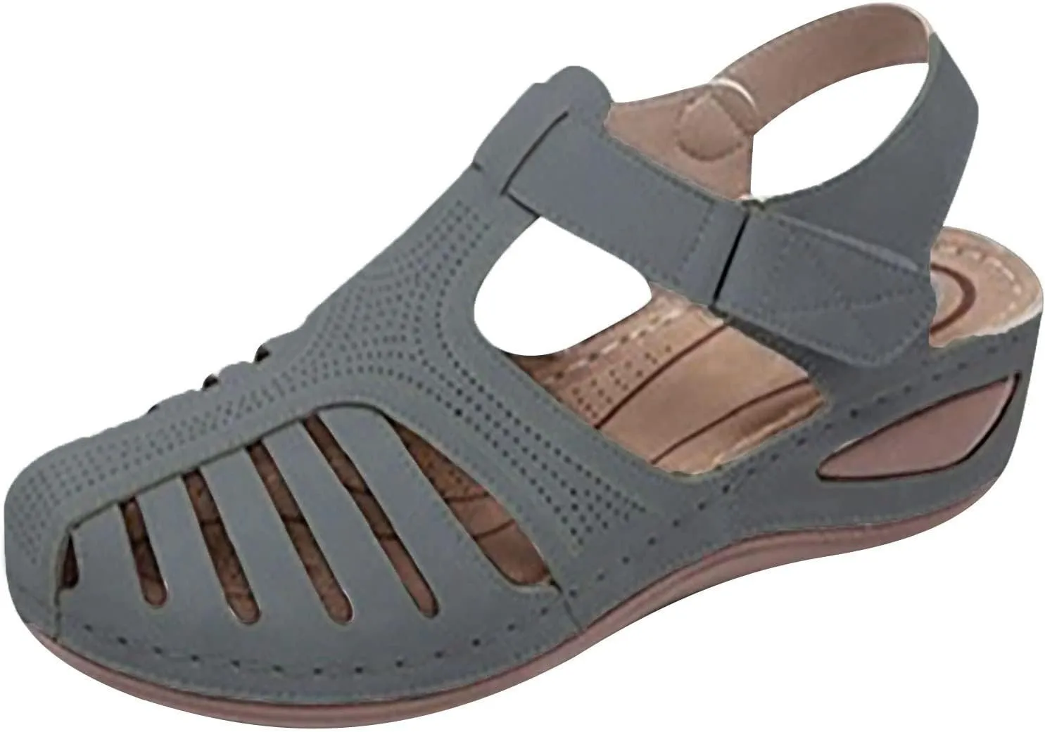 Womens Summer Sandals Casual Bohemia Gladiator Closed Toe Wedge Shoes Comfort Ankle Strap Slip On Platform Sandals