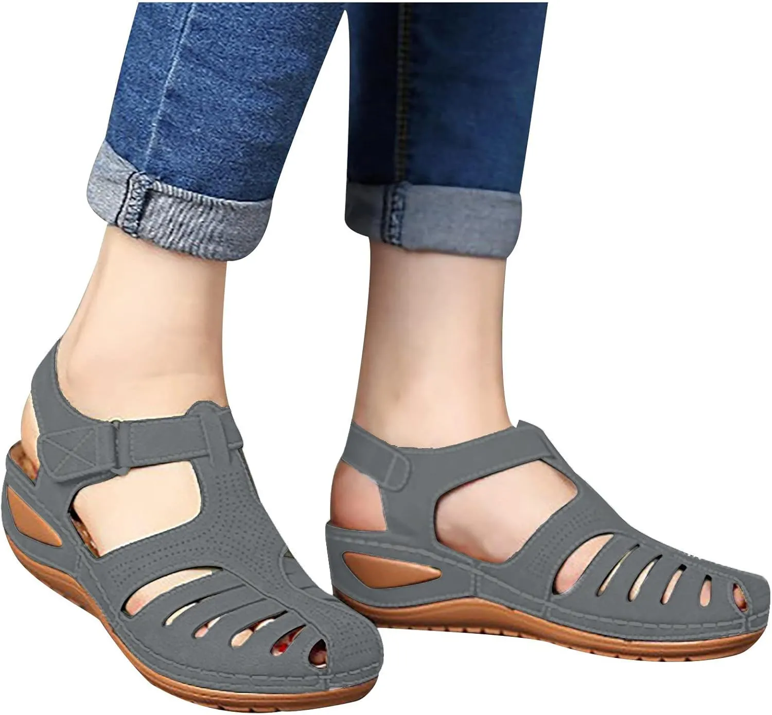 Womens Summer Sandals Casual Bohemia Gladiator Closed Toe Wedge Shoes Comfort Ankle Strap Slip On Platform Sandals